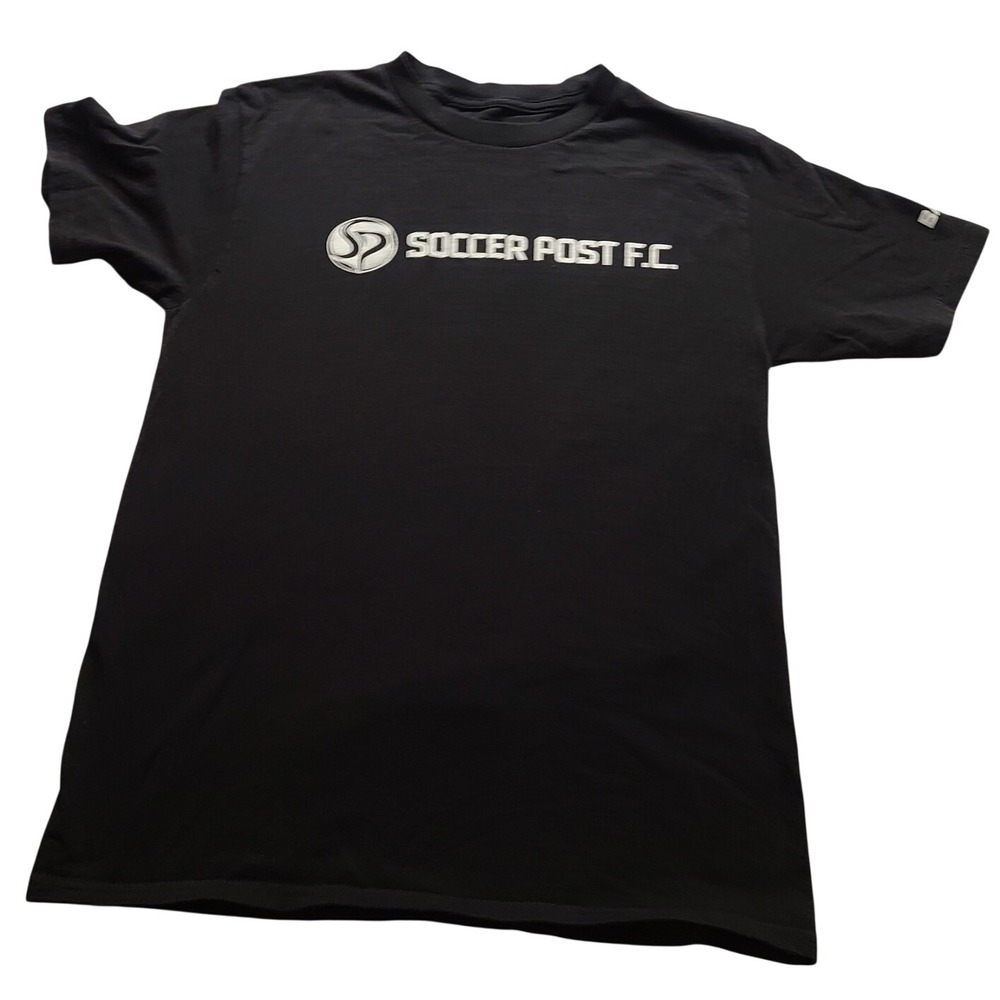 Soccer Post F.C. Graphic T-Shirt Black Short Sleeve Crew Neck Casual Men's